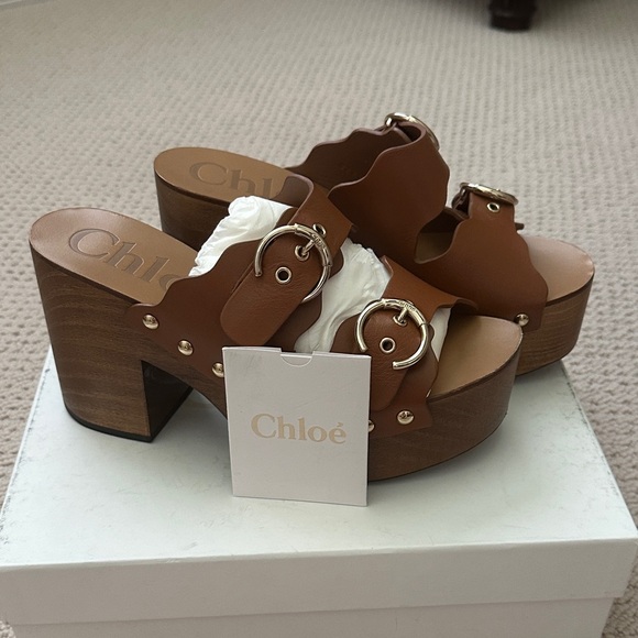 Chloe Shoes - Chloe Lauren clogs ,Brown Leather Platform Sandals